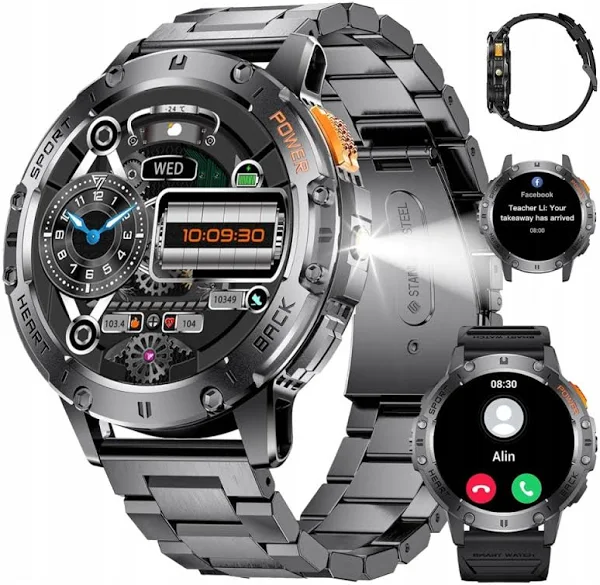 Męski Smart Watch Wodoodporny Smartwatch Zegarek Sport Rozmowy+ Latarką Led