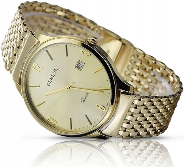 Złoty zegarek męski 14k z bransoletą geneve mw017y&mbw013yo