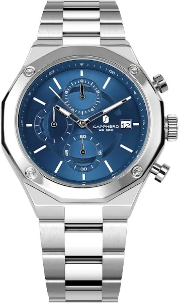 SAPPHERO Modny męski zegarek kwarcowy 50M wodoodporny zegar luksusowej marki zegarek dla mężczyzn