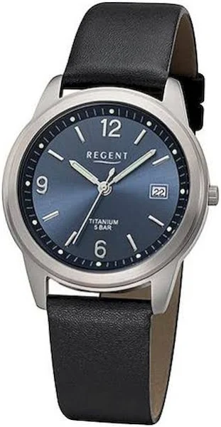 Regent męski zegarek tytanowy zegarek F-682 analogowy skórzany zegarek na bransolecie czarny URF682