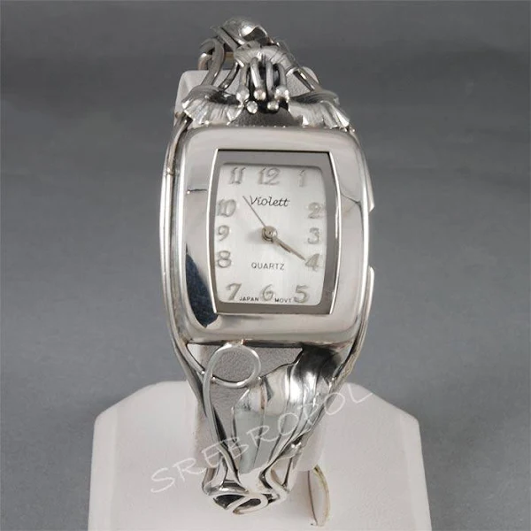 Zegarek srebrny damski na bransolecie + opcja grawer Violett