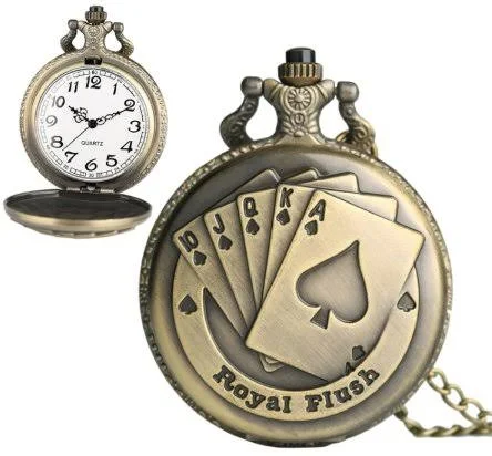 Zegarek Kieszonkowy Retro Na Łańcuszku Poker Karty Do Gry Na Prezent