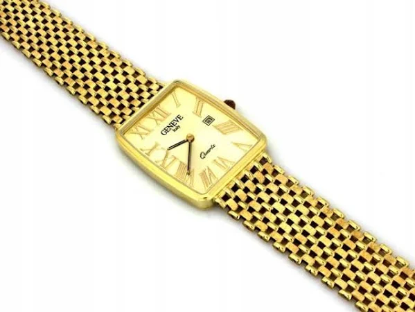 Złoty 585 zegarek męski prostokątny na efektownej bransoletce 34.08g 14 kt