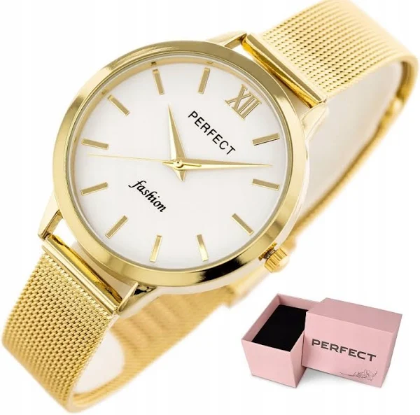 Zegarek Damski Perfect Lori +box +grawer bransoletka mesh złoty