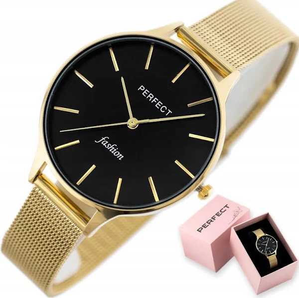 Zegarek Damski Perfect Fox +box +grawer klasyczny bransoletka mesh złoty