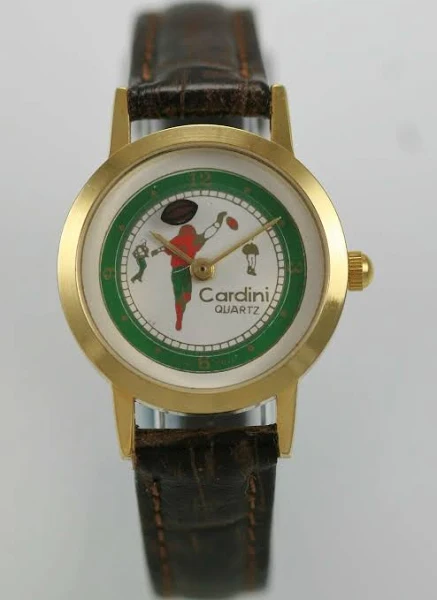 Zegarek Cardini Damski Piłka Nożna Stal Nierdzewna Złoto Skóra