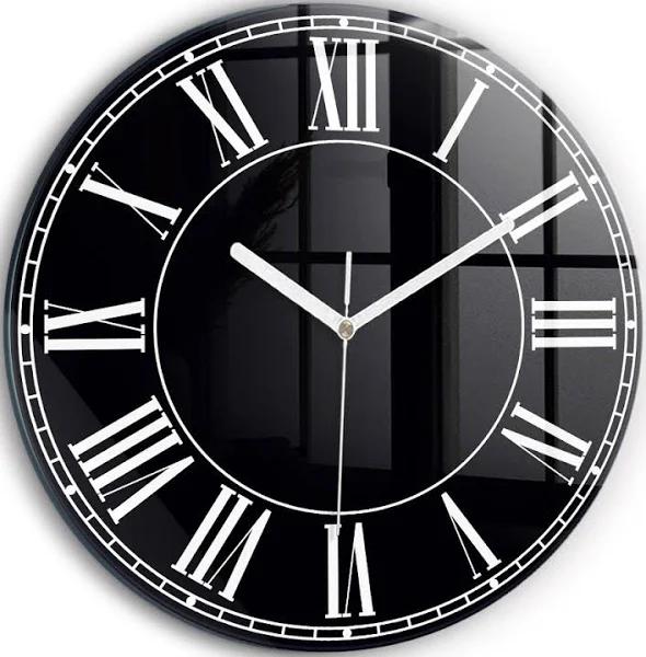 zegar szklany fi30 Czarne rzymskie cyfry