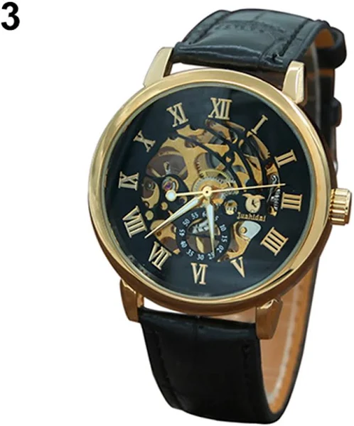 zegarek męski luksusowy szkielet cyfry rzymskie Hollow Dial pasek ze stali nierdzewnej męski zegarek