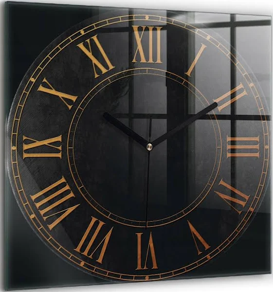 Duży Zegar Szklany z nadrukiem Cichy Stare cyfry rzymskie