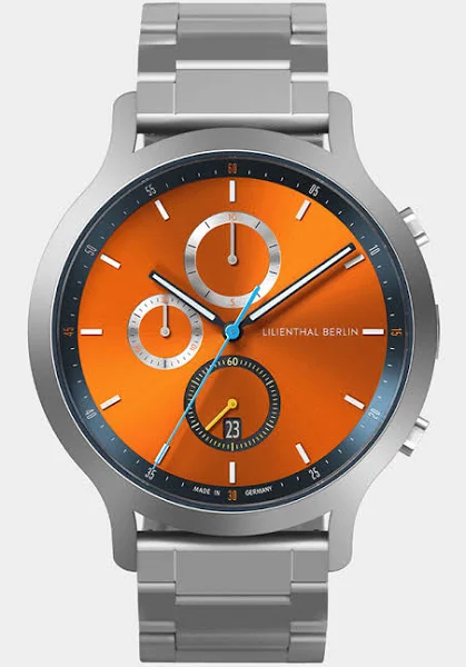 Męski Zegarek Chronograf Srebro Pomarańczowy Koperta ze Stali Chirurgicznej