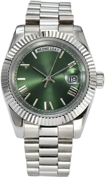 39mm srebrny zegarek z kalendarzem 10BAR wodoodporna stal nierdzewna 316L szafirowe szkło pasuje do Miyota 8285 pasek na rękę tarcza 28.5mm