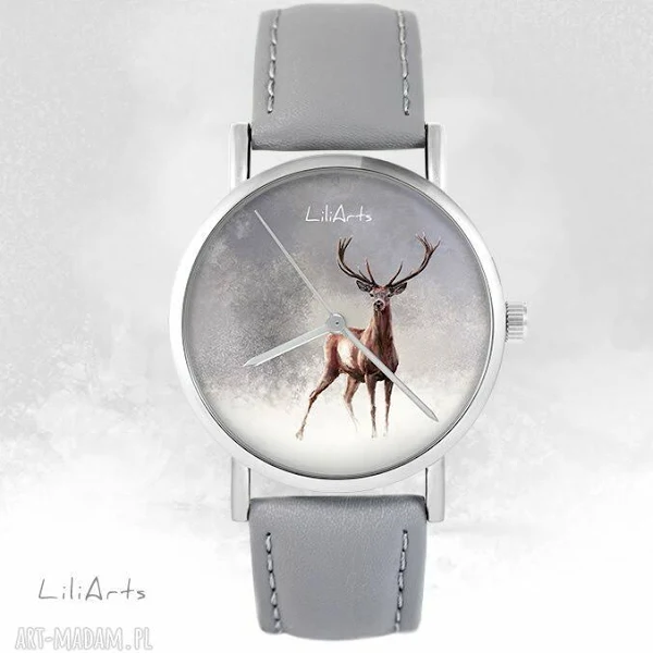 Yenoo zegarki zegarek jeleń szary skórzany