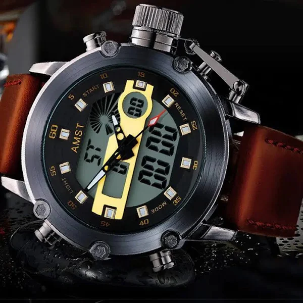 AMST męski zegarek kwarcowy cyfrowy analogowy LED podwójny wyświetlacz wojskowy armia zegar sportowy