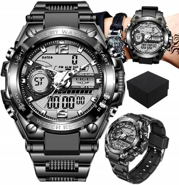 Sportowy Zegarek Męski LIGE cyfrowy LED Stoper Box - Edibazzar