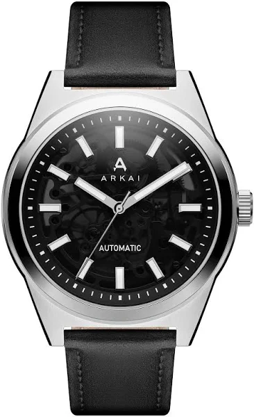 Arkai Caron Czarno-srebrzysty zegarek ze stali nierdzewnej z widocznym mechanizmem