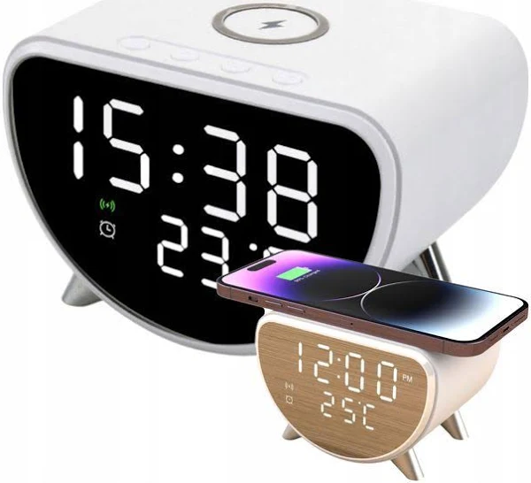 Budzik Cyfrowy Z Termometrem Zegarek Z Wbudowaną Ładowarką Indukcyjną 15w