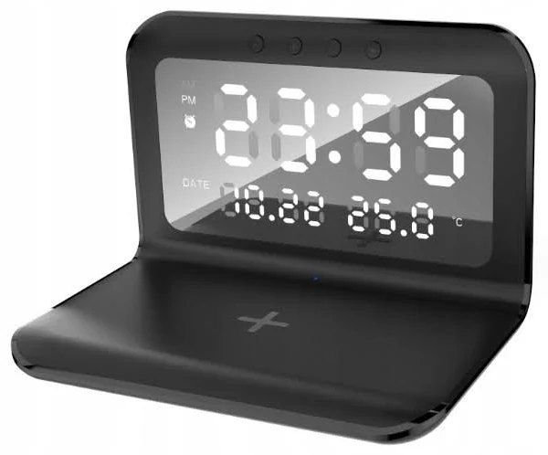 Indukcyjna Ładowarka Qi Z Zegarkiem Zegar Budzik Temperatura Bezprzewodowa