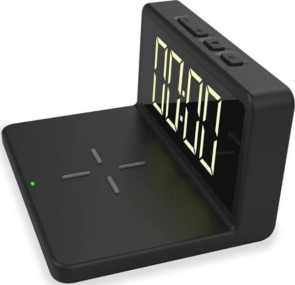 Platinet Zegar z budzikiem i ładowarką indukcyjną czarny