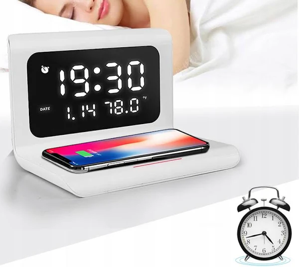 Ładowarka Bezprzewodowa Zegar Budzik Usb 10W