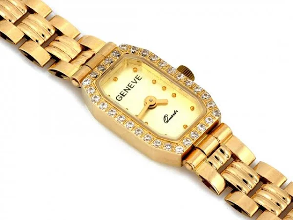 Złoty zegarek damski subtelny z cyrkoniami pr585