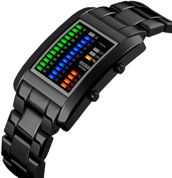 2022 nowych moda binarne zegarki Led mężczyźni zegarki sportowe czarny stalowy pasek wielofunkcyjne