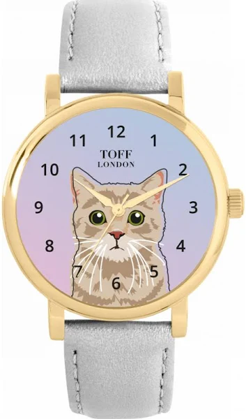 TLWS-24039 Toff London Beige Tabby Cat Head Watch