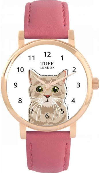 TLWS-23959 Toff London Beige Tabby Cat Head Watch
