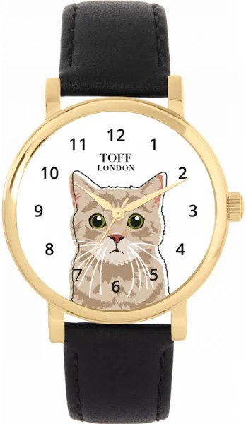 TLWS-23950 Toff London Beige Tabby Cat Head Watch