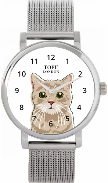 TLWS-23960 Toff London Beige Tabby Cat Head Watch