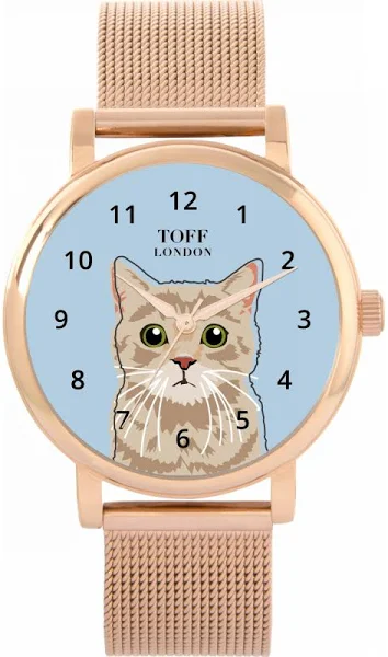 TLWS-23985 Toff London Beige Tabby Cat Head Watch