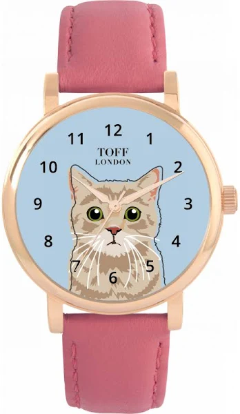 TLWS-23980 Toff London Beige Tabby Cat Head Watch
