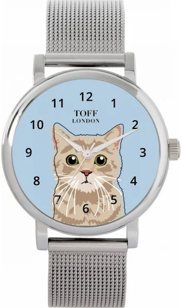 TLWS-23981 Toff London Beige Tabby Cat Head Watch