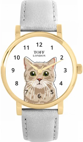 TLWS-23955 Toff London Beige Tabby Cat Head Watch