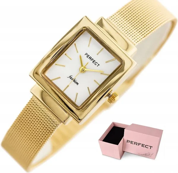 Zegarek Damski Perfect Diuna +box +grawer złoty klasyczny prostokątny