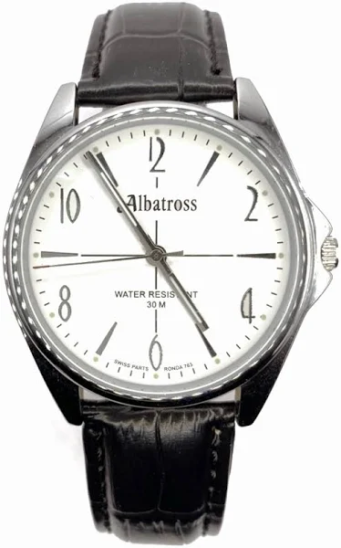 SAXO Srebrny męski zegarek z czarnym paskiem Albatross ABC211-3