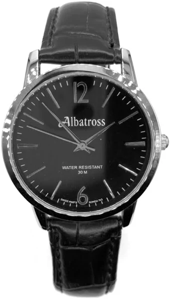 SAXO Srebrny męski zegarek z czarnym paskiem Albatross ALBATROSS ABC208