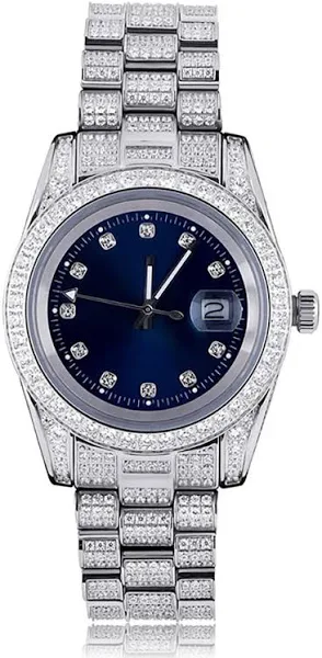 TOPGRILLZ Iced prezydencki męski zegarek luksusowy 18K biały złoty zegarek ze stali nierdzewnej z