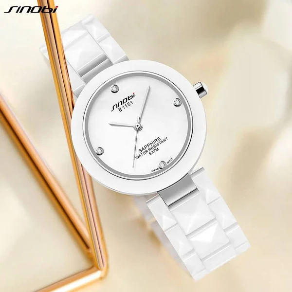SINOBI nowy wysokiej klasy marka kobieta zegarki Top luksusowy biały zegarek ceramiczny damski
