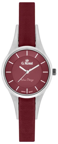 G. ROSSI Piękny damski zegarek na skórzanym pasku kolor bordowy