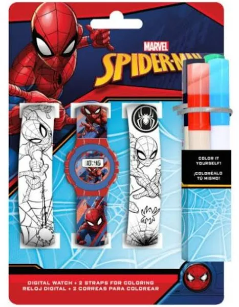 Kids Euroswan Zestaw zegarek cyfrowy z paskami do kolorowania Spiderman Mv15531