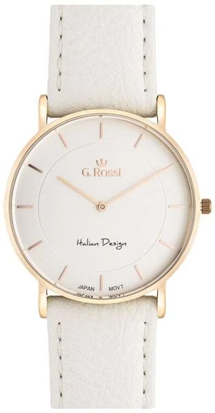 Biały damski zegarek ze złoconą kopertą jasna tarcza złote wskazówki