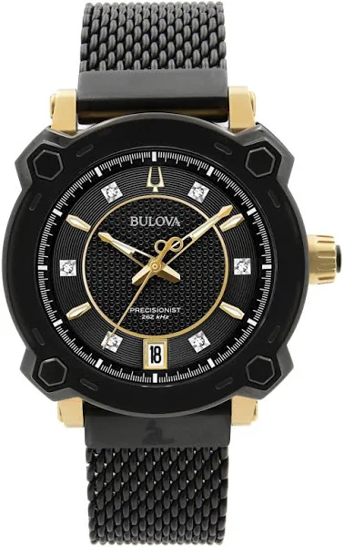 Bulova 98P173 Precisionist Grammy Diamond Accent Black Dial Dwukolorowy zegarek