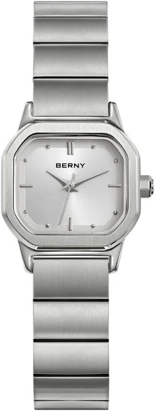 BERNY Zegarek dla kobiet Srebrny Pełny kwadrat ze stali nierdzewnej Mała tarcza Kwarcowy damski