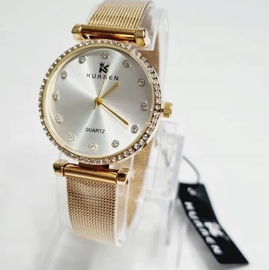 Klasyczny Duży Złoty Damski Zegarek Kurren Bransoleta