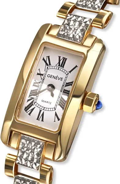 Luksusowy złoty zegarek damski z prostokątną kopertą