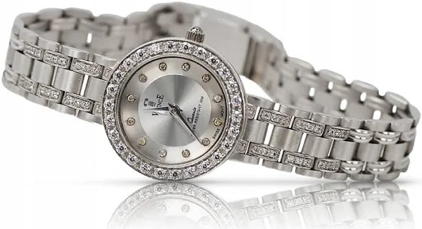 Prześliczny 14k 585 damski zegarek z białego złota lw051w