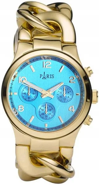 Zegarek damski Paris bransoleta złoty turkus