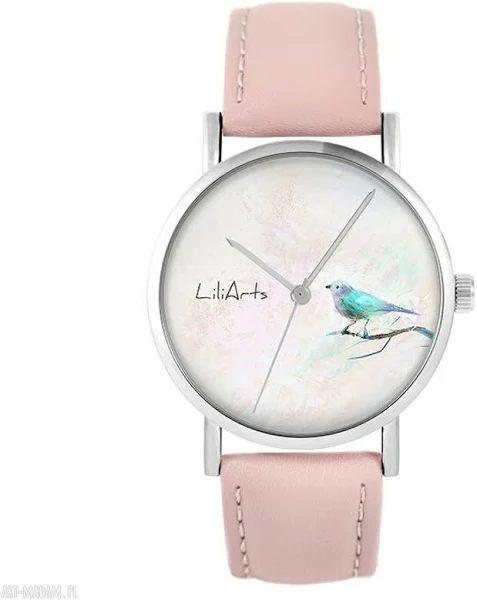 Yenoo zegarek ptaszek pudrowy róż skórzany