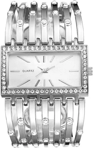 JewelryWe Damski zegarek Iced Out Prostokątna bransoletka Zegarki Rhinestone Analogowy Kwarc