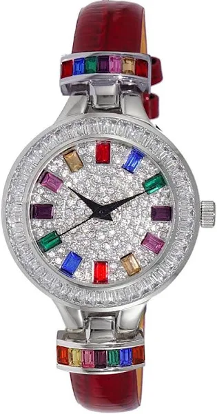 Adee Kaye Gems Collection Crystal Accents Multi-Color Austrian Stone Dial Quartz AK2522-LCRD Damski Zegarek